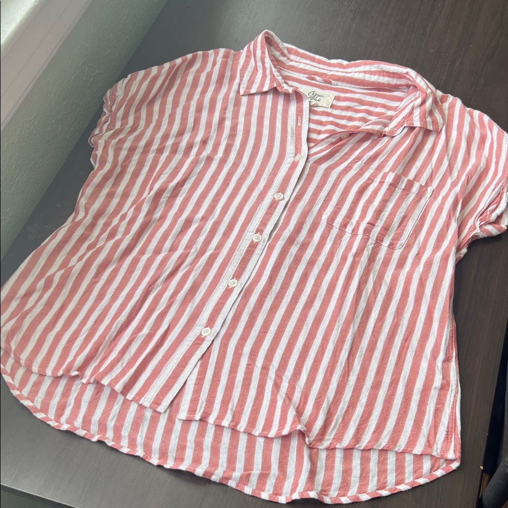 Women’s Cosmic Blue Love Striped Coral Button-Down Shirt